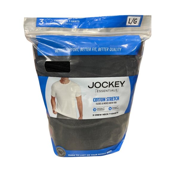 Jockey Essentials Mens Large Crew Neck T-Shirts Cotton Stretch Black Pack Of 3 - Picture 1 of 6